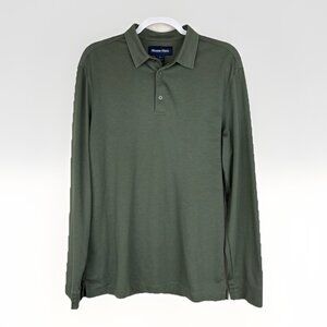 Mizzen Main Kent Long Sleeve Polo Shirt Olive Green Performance Mens Size Medium